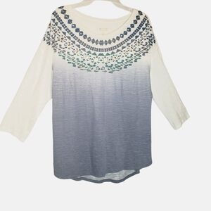 New directions women's med Aztec tie-dye print pullover long sleeve tee. 5047